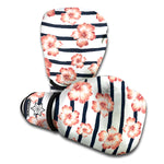 Pink Hibiscus Striped Pattern Print Boxing Gloves
