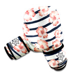 Pink Hibiscus Striped Pattern Print Boxing Gloves
