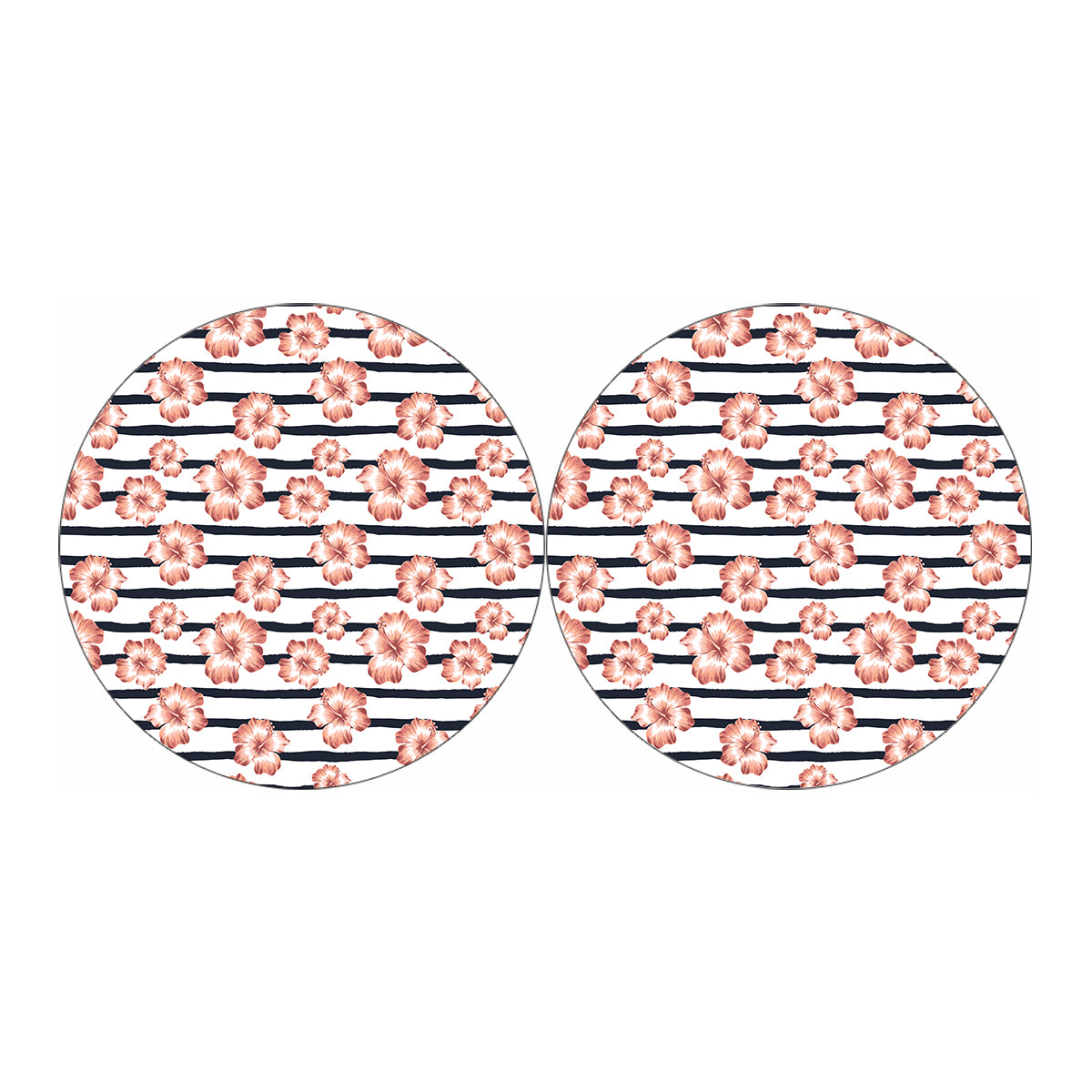 Pink Hibiscus Striped Pattern Print Car Coasters