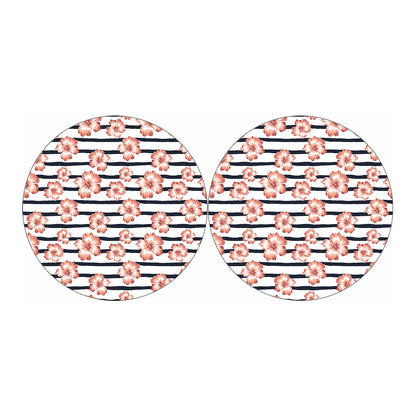 Pink Hibiscus Striped Pattern Print Car Coasters