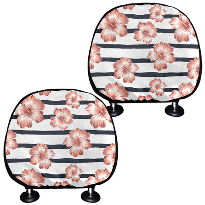 Pink Hibiscus Striped Pattern Print Car Headrest Covers