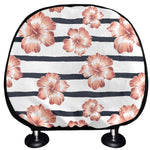 Pink Hibiscus Striped Pattern Print Car Headrest Covers