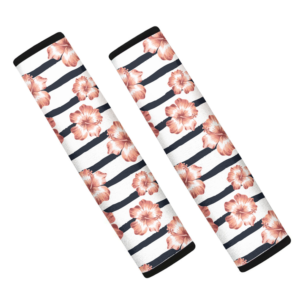 Pink Hibiscus Striped Pattern Print Car Seat Belt Covers