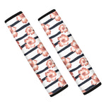 Pink Hibiscus Striped Pattern Print Car Seat Belt Covers