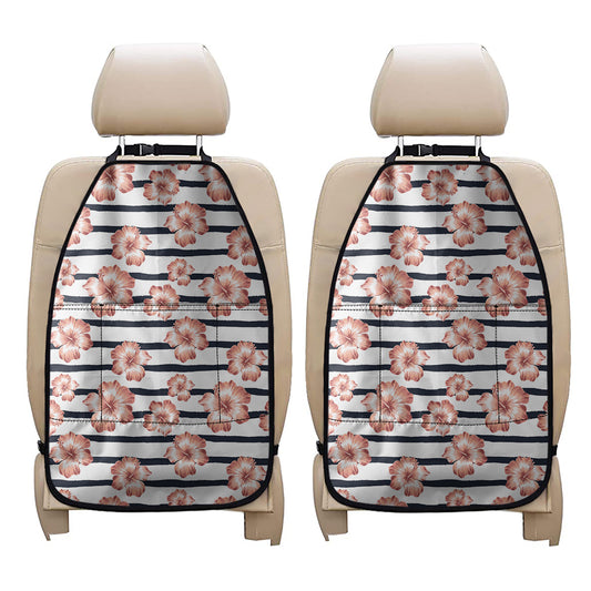 Pink Hibiscus Striped Pattern Print Car Seat Organizers