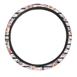 Pink Hibiscus Striped Pattern Print Car Steering Wheel Cover