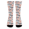 Pink Hibiscus Striped Pattern Print Crew Socks