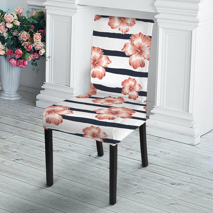 Pink Hibiscus Striped Pattern Print Dining Chair Slipcover