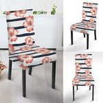 Pink Hibiscus Striped Pattern Print Dining Chair Slipcover