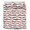 Pink Hibiscus Striped Pattern Print Duvet Cover Bedding Set