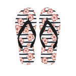 Pink Hibiscus Striped Pattern Print Flip Flops