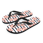 Pink Hibiscus Striped Pattern Print Flip Flops