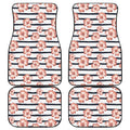 Pink Hibiscus Striped Pattern Print Front and Back Car Floor Mats