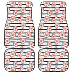 Pink Hibiscus Striped Pattern Print Front and Back Car Floor Mats