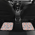 Pink Hibiscus Striped Pattern Print Front and Back Car Floor Mats