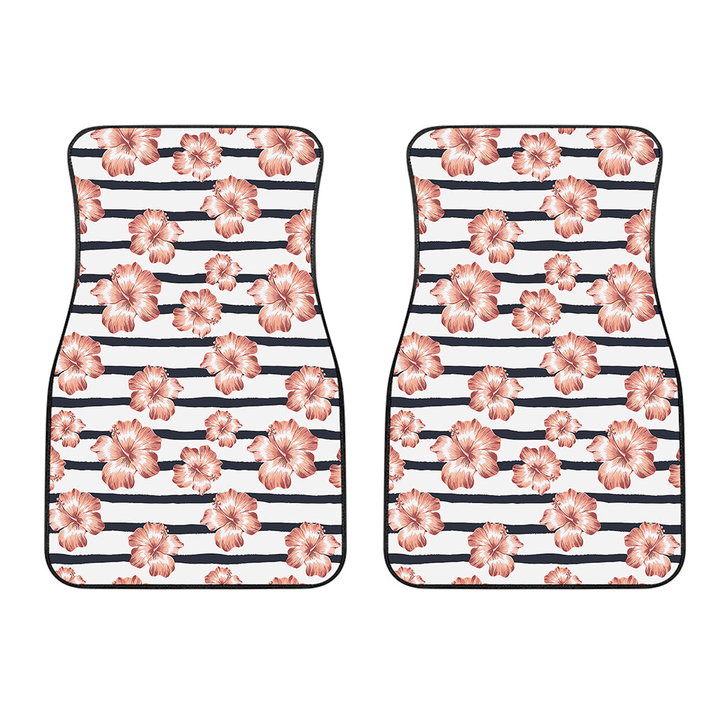 Pink Hibiscus Striped Pattern Print Front Car Floor Mats