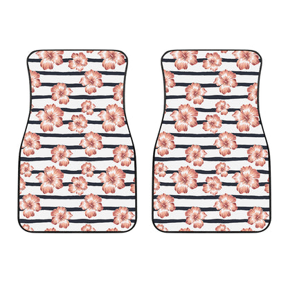 Pink Hibiscus Striped Pattern Print Front Car Floor Mats