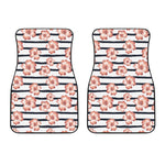 Pink Hibiscus Striped Pattern Print Front Car Floor Mats