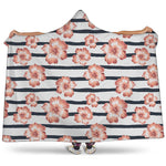 Pink Hibiscus Striped Pattern Print Hooded Blanket