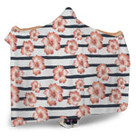 Pink Hibiscus Striped Pattern Print Hooded Blanket