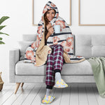 Pink Hibiscus Striped Pattern Print Hooded Blanket
