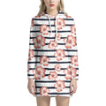 Pink Hibiscus Striped Pattern Print Pullover Hoodie Dress