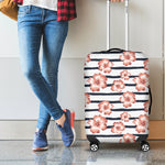 Pink Hibiscus Striped Pattern Print Luggage Cover