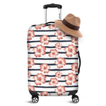 Pink Hibiscus Striped Pattern Print Luggage Cover