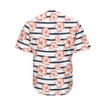 Pink Hibiscus Striped Pattern Print Men's Baseball Jersey