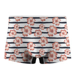 Pink Hibiscus Striped Pattern Print Men's Boxer Briefs