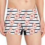 Pink Hibiscus Striped Pattern Print Men's Boxer Briefs
