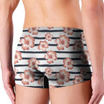 Pink Hibiscus Striped Pattern Print Men's Boxer Briefs