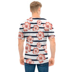 Pink Hibiscus Striped Pattern Print Men's T-Shirt