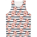 Pink Hibiscus Striped Pattern Print Men's Tank Top