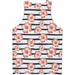 Pink Hibiscus Striped Pattern Print Men's Tank Top