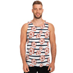 Pink Hibiscus Striped Pattern Print Men's Tank Top