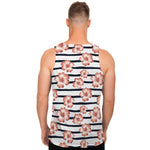 Pink Hibiscus Striped Pattern Print Men's Tank Top