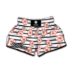 Pink Hibiscus Striped Pattern Print Muay Thai Boxing Shorts