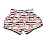 Pink Hibiscus Striped Pattern Print Muay Thai Boxing Shorts