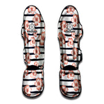Pink Hibiscus Striped Pattern Print Muay Thai Shin Guard