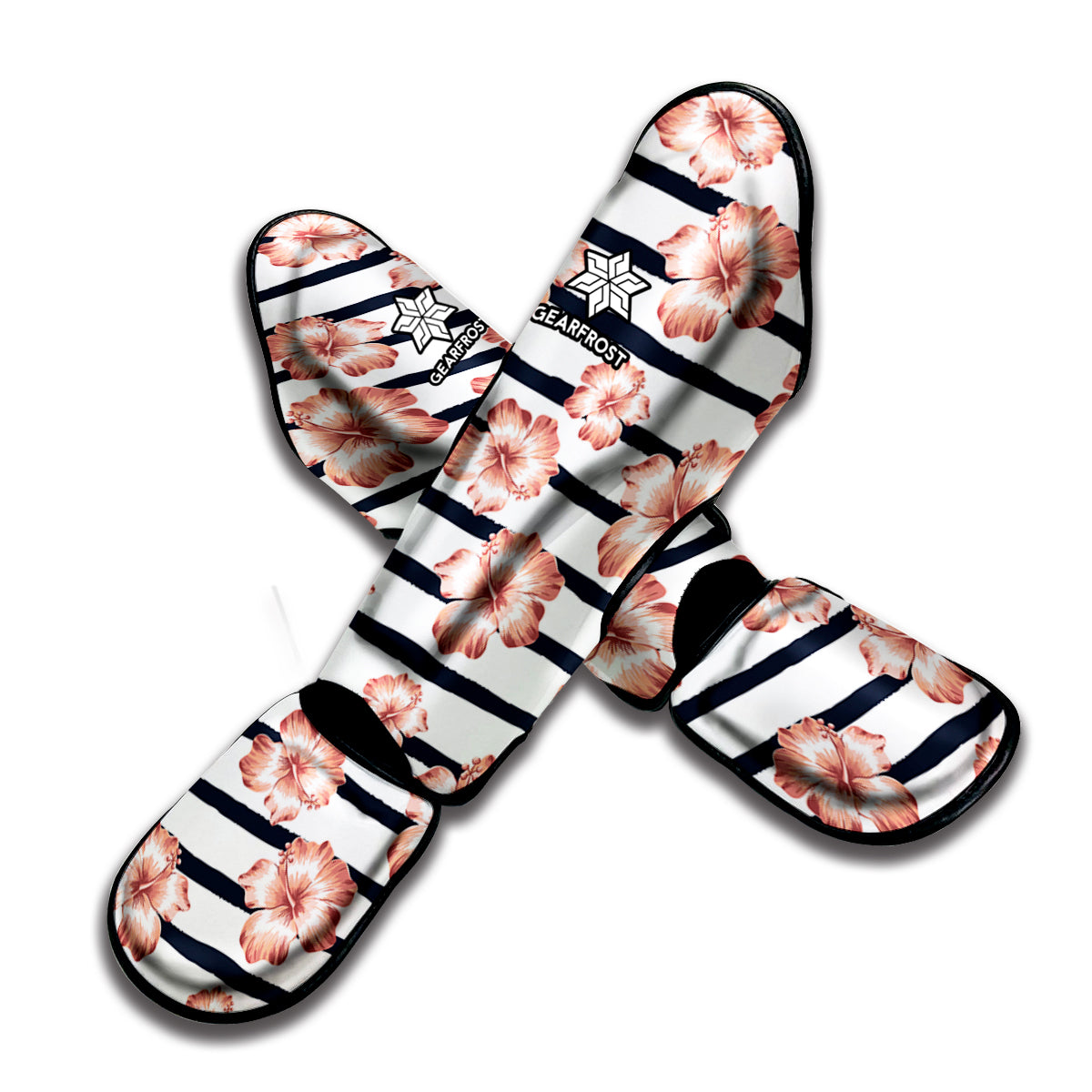 Pink Hibiscus Striped Pattern Print Muay Thai Shin Guard