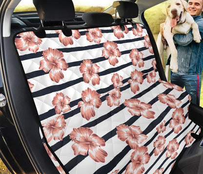 Pink Hibiscus Striped Pattern Print Pet Car Back Seat Cover