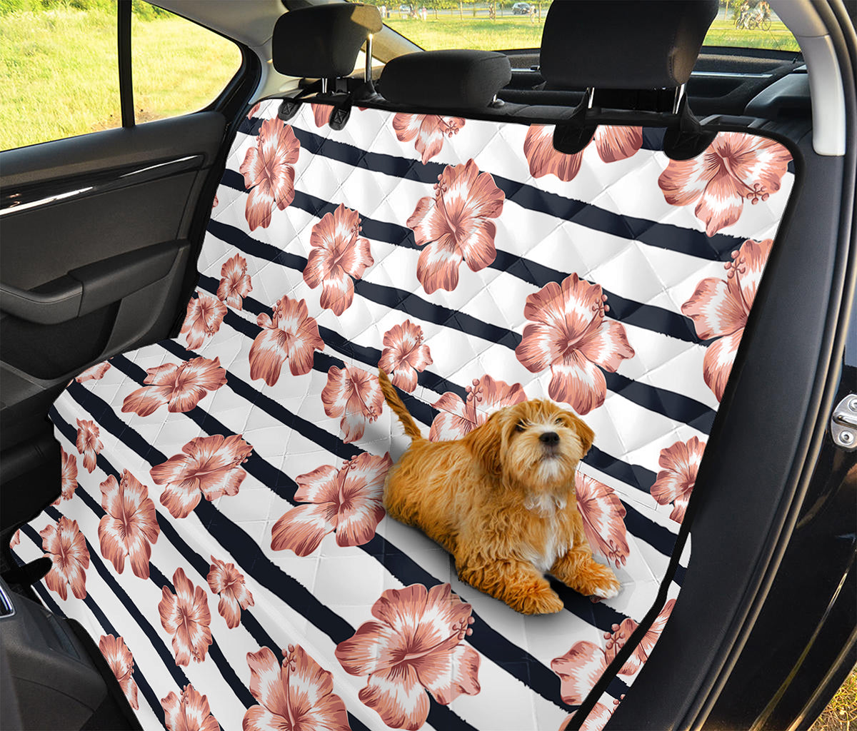 Pink Hibiscus Striped Pattern Print Pet Car Back Seat Cover