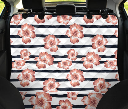 Pink Hibiscus Striped Pattern Print Pet Car Back Seat Cover