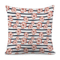 Pink Hibiscus Striped Pattern Print Pillow Cover