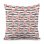 Pink Hibiscus Striped Pattern Print Pillow Cover