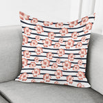 Pink Hibiscus Striped Pattern Print Pillow Cover