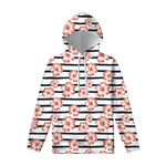Pink Hibiscus Striped Pattern Print Pullover Hoodie