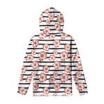 Pink Hibiscus Striped Pattern Print Pullover Hoodie