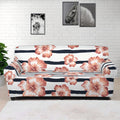 Pink Hibiscus Striped Pattern Print Sofa Cover